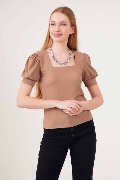 Slim Fit Quadratkragenbluse - Image 4