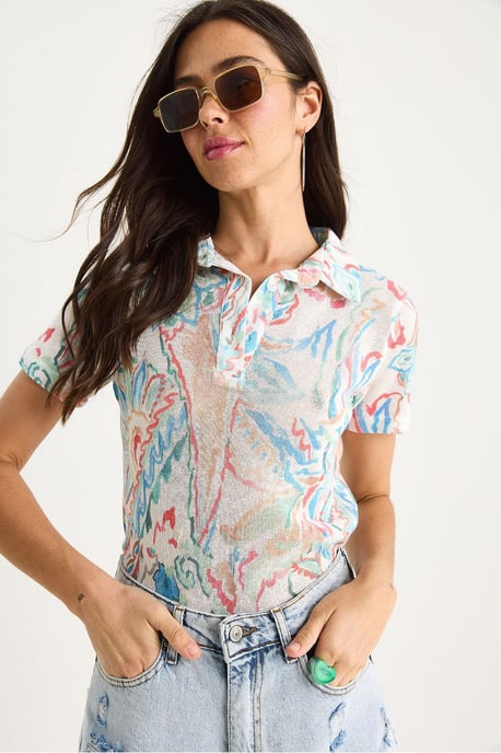 Blumen Polohemd Bluse - Image 2
