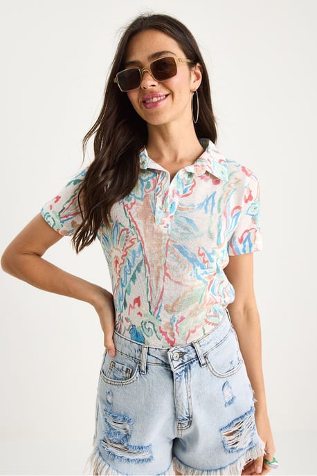 Blumen Polohemd Bluse - Image 3