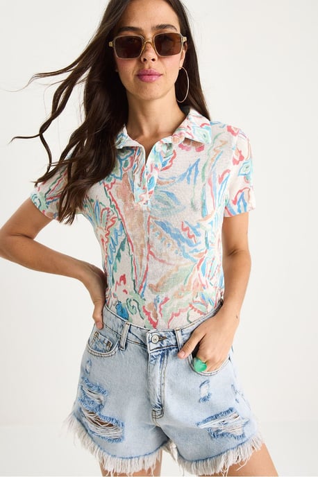Blumen Polohemd Bluse - Image 4