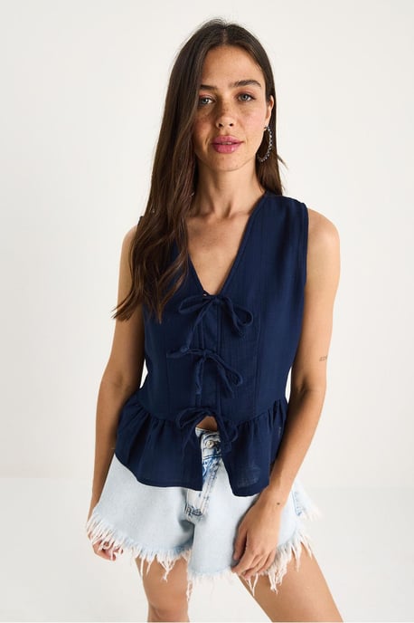 V-Ausschnitt Crepe-Bluse mit Schlips - Image 3