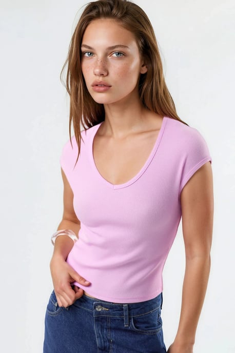 V-Ausschnitt Ripp-Bluse - Image 1