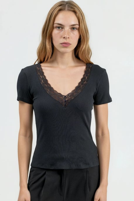 V-Ausschnitt Bluse mit Spitzeinsatz - Image 5