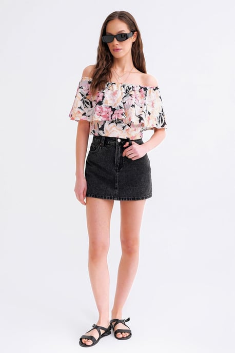 Bluse mit floralem Druck und schulterfreiem Schnitt - Image 2