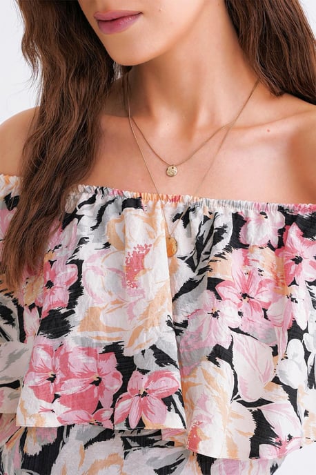 Bluse mit floralem Druck und schulterfreiem Schnitt - Image 4