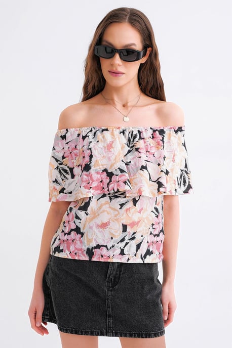 Bluse mit floralem Druck und schulterfreiem Schnitt - Image 6