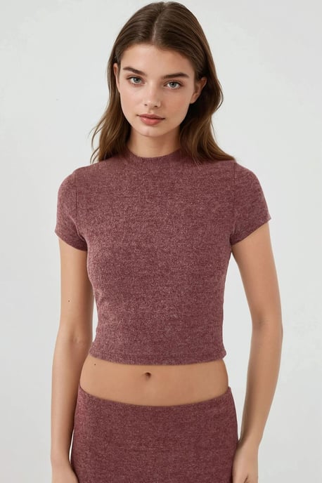 Schmal geschnittene gestrickte Crop-Bluse - Image 2