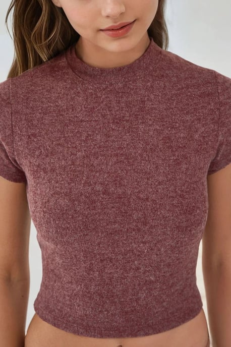 Schmal geschnittene gestrickte Crop-Bluse - Image 3