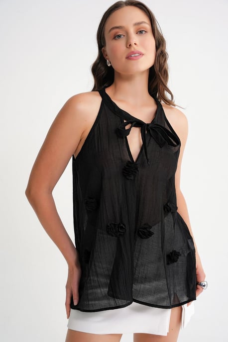 V-Ausschnitt Bluse mit Krawattenverschluss und Rüschen - Image 4