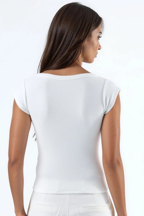 Schlanke Passform Rippstrick U-Hals Bluse - Image 3