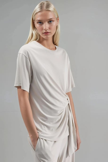 Lockere Passform Crew-Neck Modalbluse mit Bindegürtel - Image 4