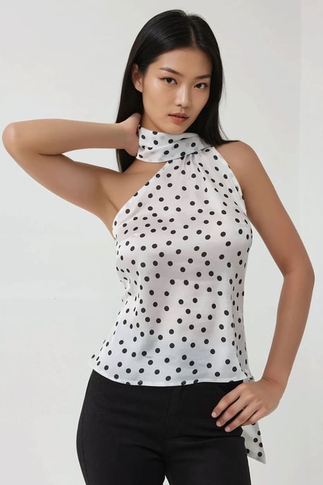 Asymmetrische Kragen Bedruckte Satinbluse - Image 1