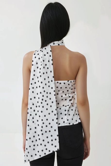 Asymmetrische Kragen Bedruckte Satinbluse - Image 3