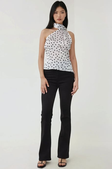 Asymmetrische Kragen Bedruckte Satinbluse - Image 5