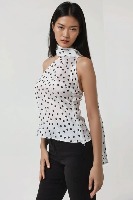 Asymmetrische Kragen Bedruckte Satinbluse - Image 6