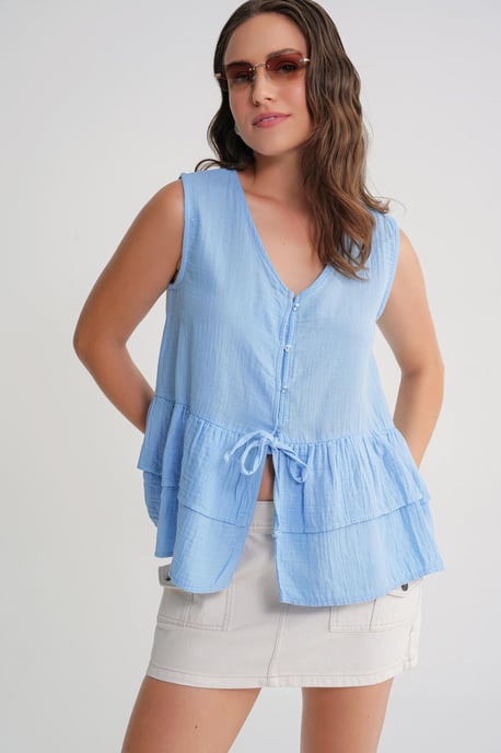 V-Ausschnitt Knopf-Bluse aus Baumwolle - Image 4
