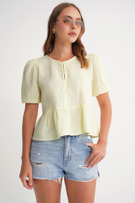 Texturierte Musselin-Bluse mit Rundhalsausschnitt und Knopfverschluss - Image 1