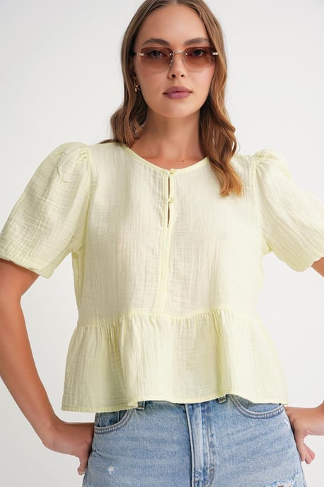 Texturierte Musselin-Bluse mit Rundhalsausschnitt und Knopfverschluss - Image 3