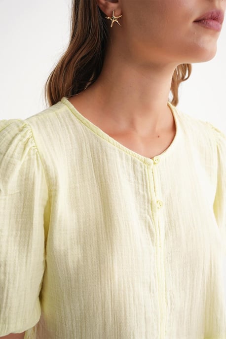 Texturierte Musselin-Bluse mit Rundhalsausschnitt und Knopfverschluss - Image 6