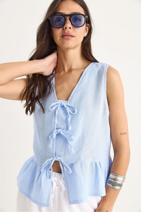 V-Ausschnitt Crepe-Bluse mit Schleifenbindung - Image 4