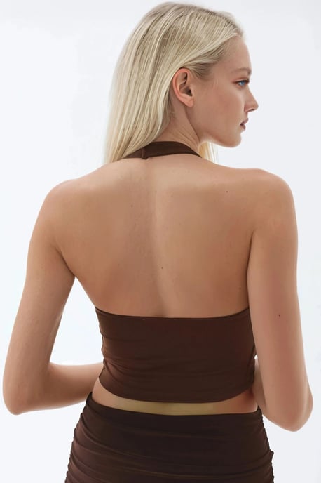 Halterneck Slim Fit Crop Bluse - Image 3