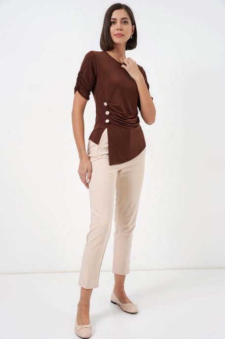 Rundhals-Button-Up-Bluse - Image 2