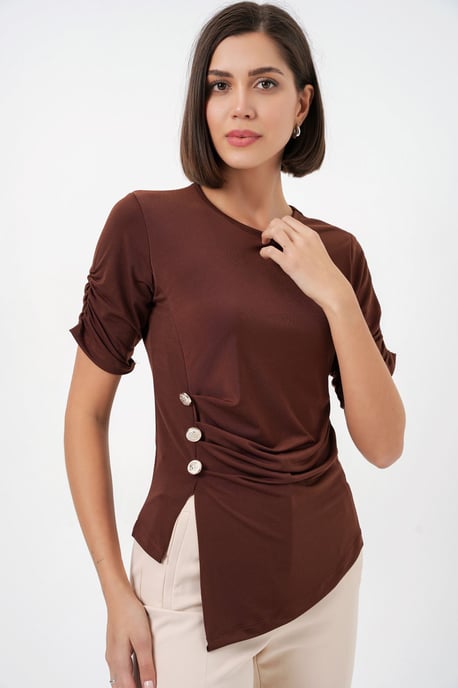Rundhals-Button-Up-Bluse - Image 3
