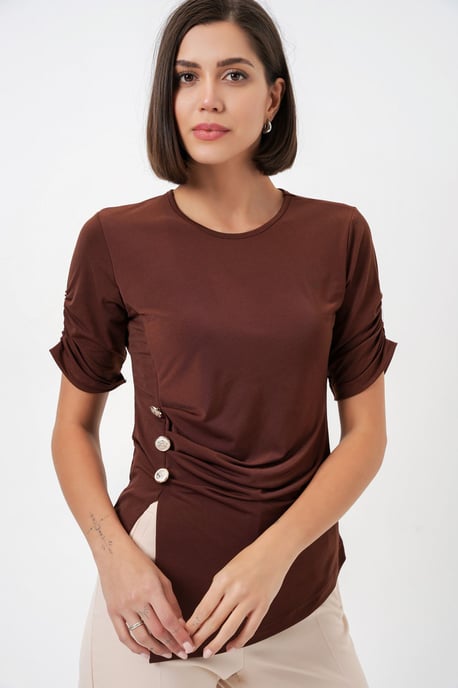 Rundhals-Button-Up-Bluse - Image 4