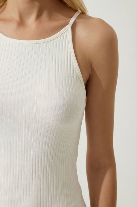Gerippte Halterneck-Crop-Bluse - Image 3