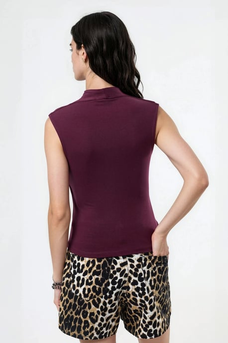 V-Ausschnitt Ärmellose Drapierte Bluse - Image 3