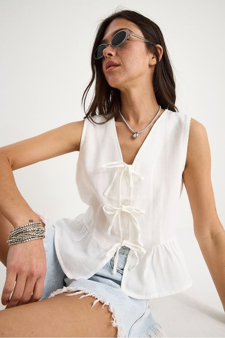 V-Ausschnitt Crepe Bluse mit Schleife - Image 3