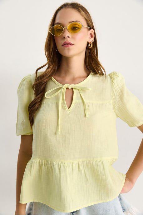 Bluse mit runder Halslinie und Krawatten-Details - Image 3
