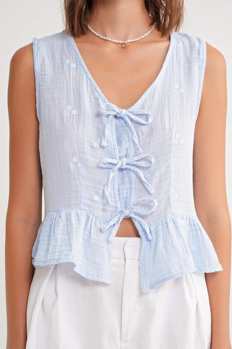 Strukturiertes V-Ausschnitt-Crop-Top mit Schleife - Image 6