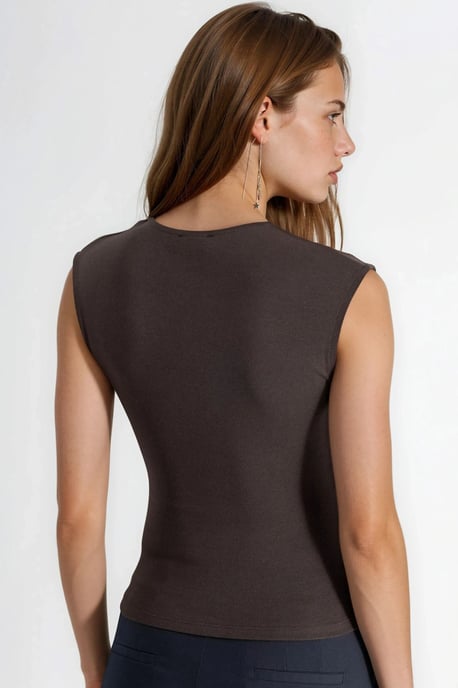 Ärmellose Drapierte Bluse mit Rundhalsausschnitt - Image 3