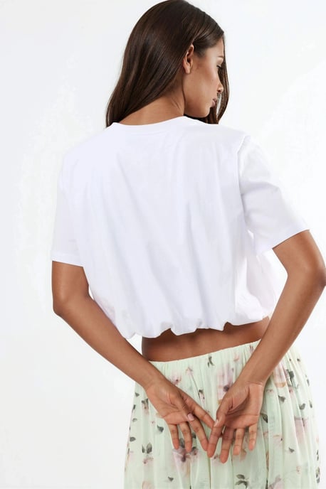 Crew-Neck Crop-Bluse mit elastischem Bund - Image 3