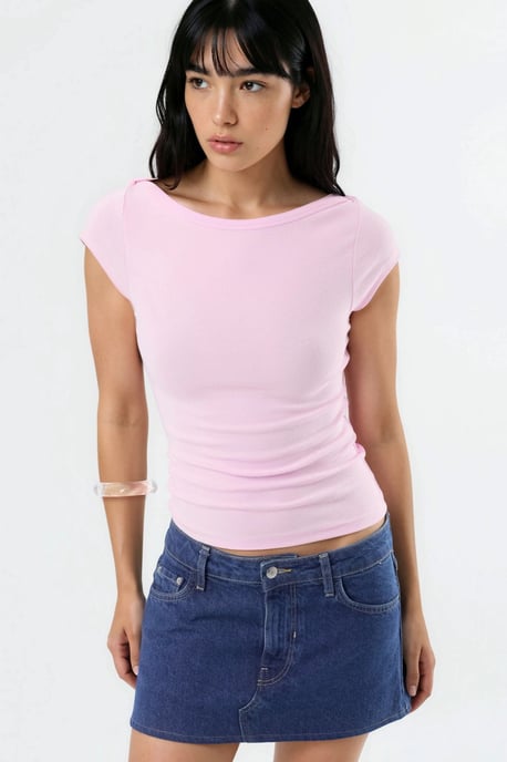 Schlanke Passform Boot-Ausschnitt Bluse - Image 1