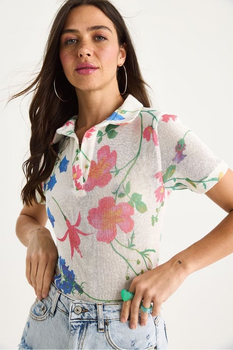 Blumen Polohemd Bluse - Image 4