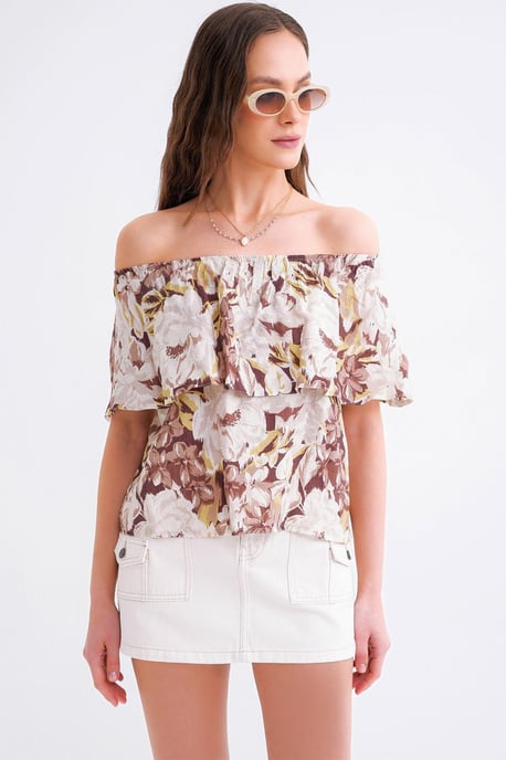 Bluse mit floralem Druck und schulterfreiem Schnitt - Image 5