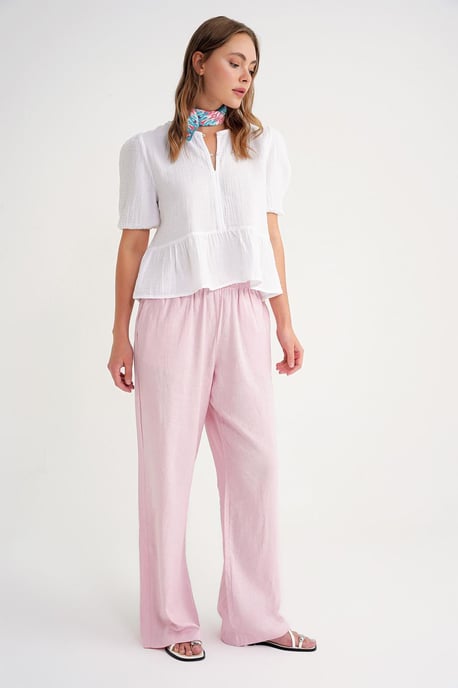 Textured Muslin Rundhalsbluse mit Knopfverschluss - Image 2