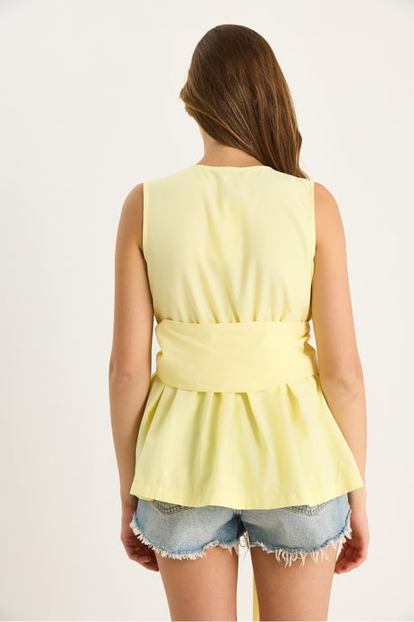 Langarmlose V-Ausschnitt-Bluse mit Bindegürtel - Image 5
