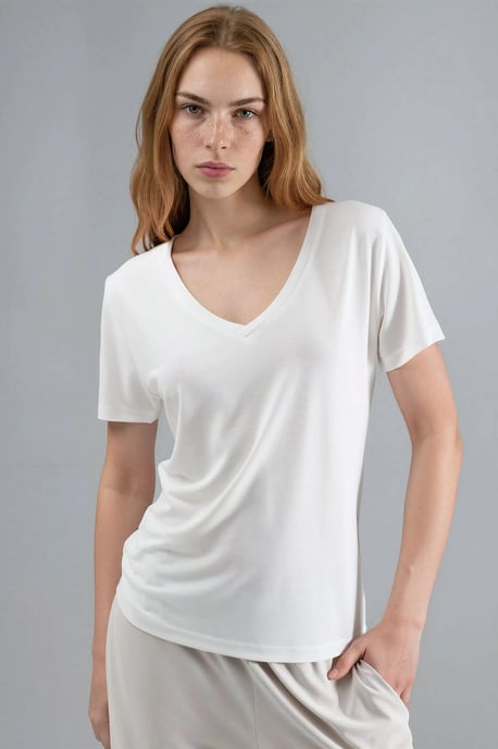 V-Ausschnitt Kurzarm-Modalbluse - Image 1