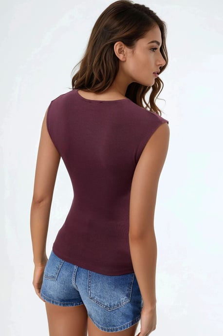 Ärmellose Drapierte Bluse mit Rundhalsausschnitt - Image 3
