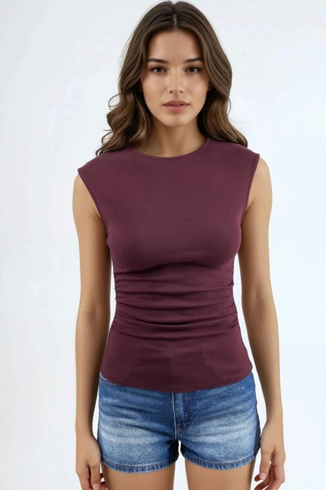 Ärmellose Drapierte Bluse mit Rundhalsausschnitt - Image 5