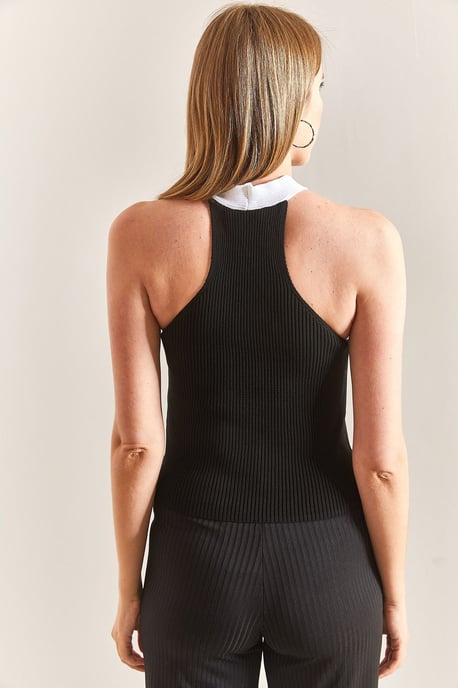 Asymmetrisch geschnittene Bluse mit farblich blockiertem Kragen - Image 2