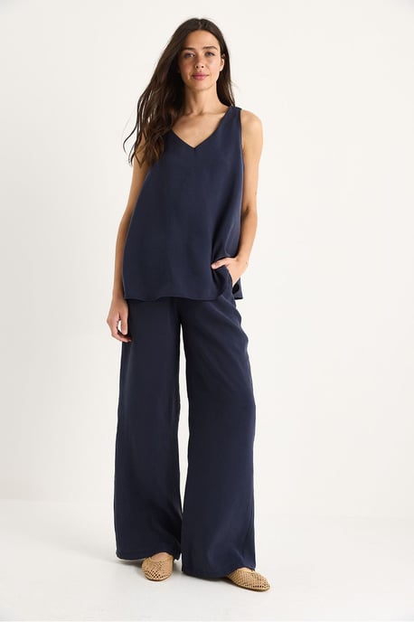 V-Ausschnitt Baumwollbluse-Hosen Zweiteiliges Set - Image 2