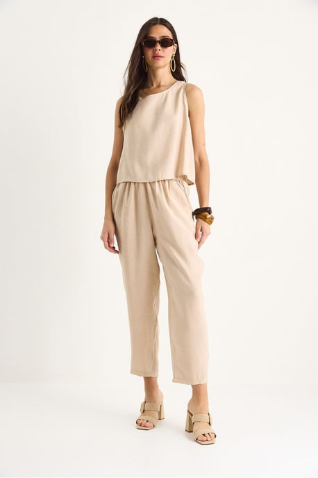 Ärmelloses Rundhals-Blusenset mit Karottenhose - Image 2