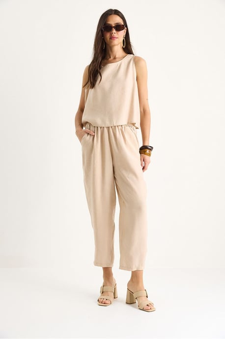 Ärmelloses Rundhals-Blusenset mit Karottenhose - Image 4