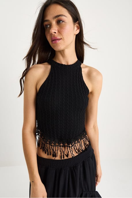 Strukturierte Halter-Crop-Bluse - Image 2
