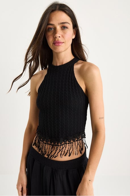 Strukturierte Halter-Crop-Bluse - Image 4