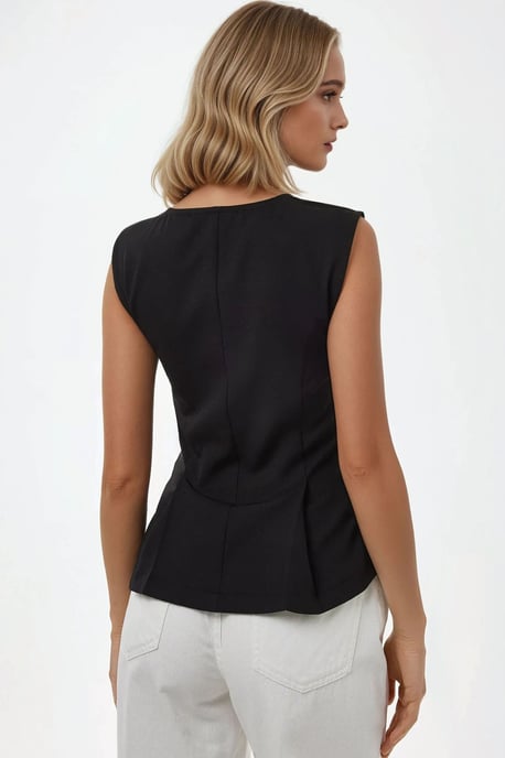 Taillierte Ärmellose V-Ausschnitt-Bluse mit Reißverschluss - Image 6